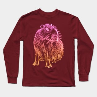 Pink and orange neon ombre capybara Long Sleeve T-Shirt
